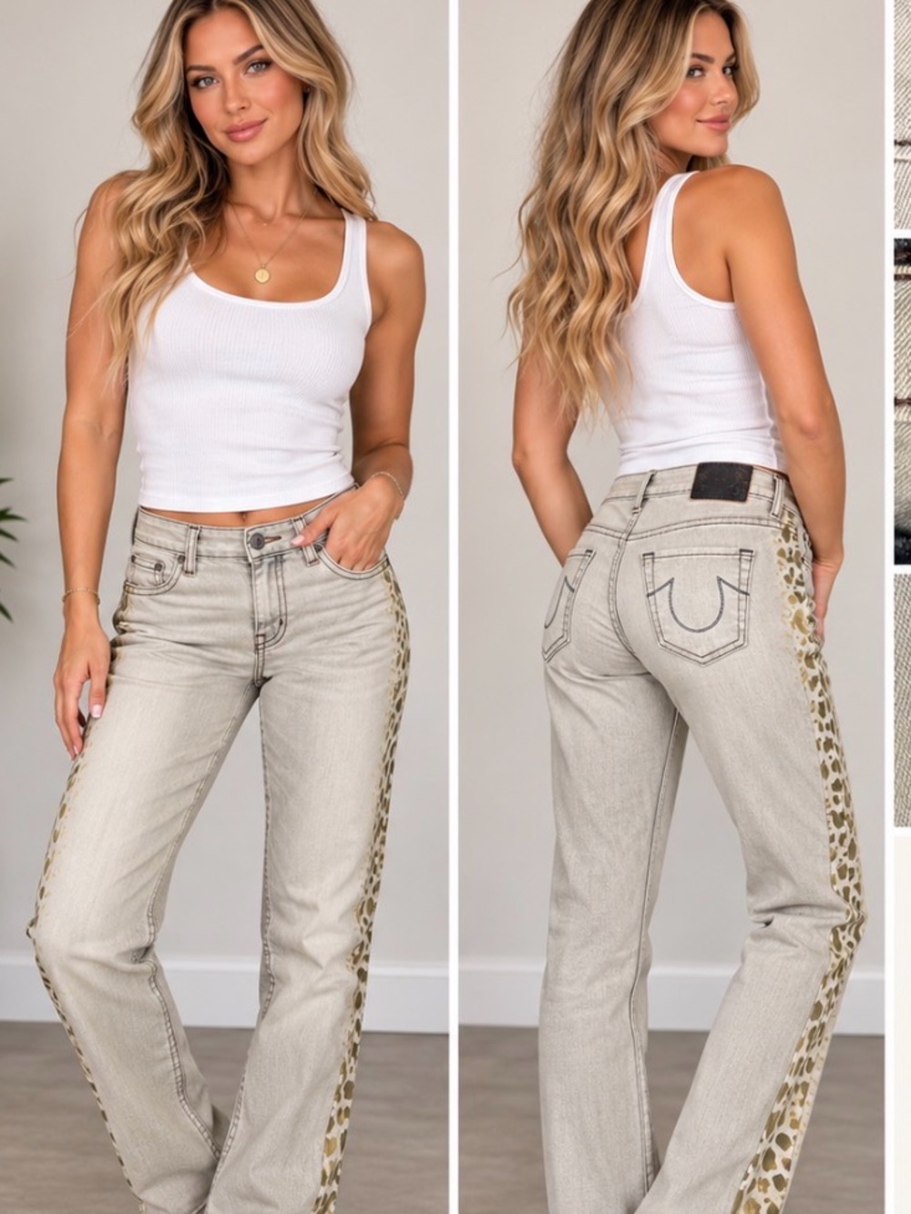 True Religion Jude Jeans Women’s 28 Made USA Leopard Animal Print Y2K